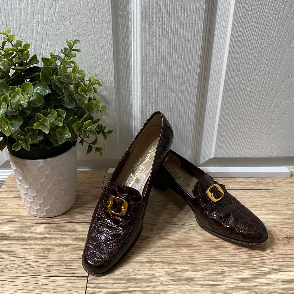 Salvatore Ferragamo Crocodile Loafers Size 6.5 A2 - Picture 2 of 12